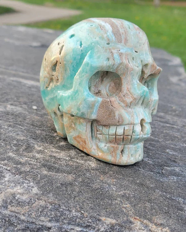 Natural Crystal Hemimorphite Skull Carving